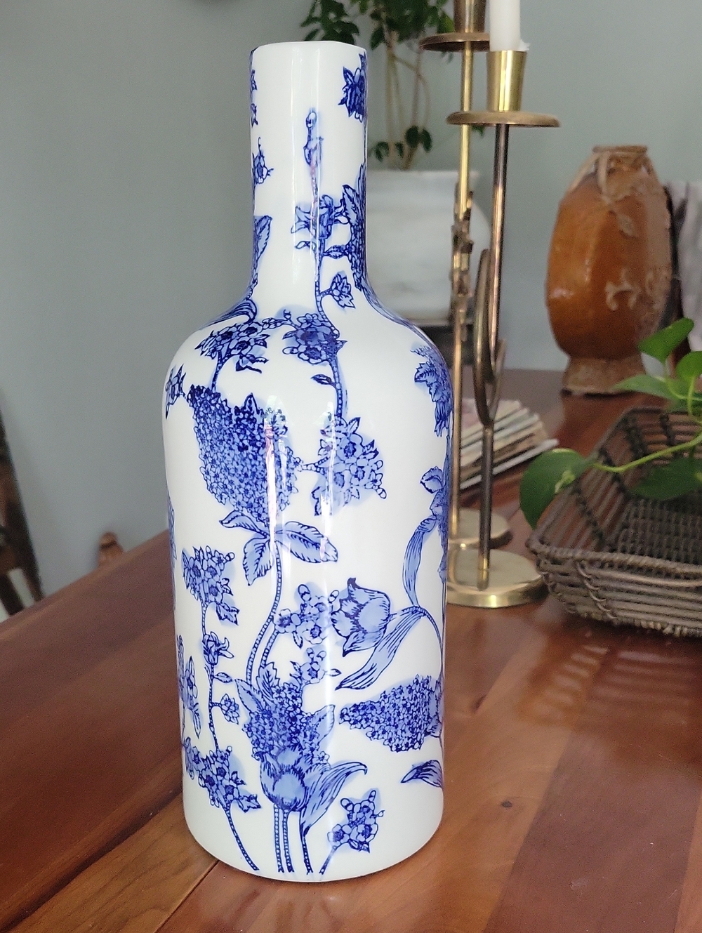 Blue & White Floral Porcelain Vase